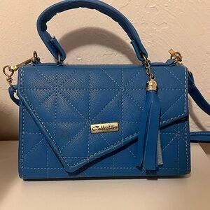 Collection B Blue Quilted Top-Handle Satchel with Tassel